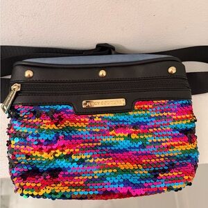 Juicy Couture Rainbow Sequin Crossbody Belt Bag with Black Trim